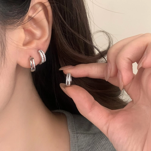 Orecchini A Cerchio Micro Pavé Zircone Rame Minimalista Geometrico Huggie Con 925 Sterling Silver Earring Post Donna