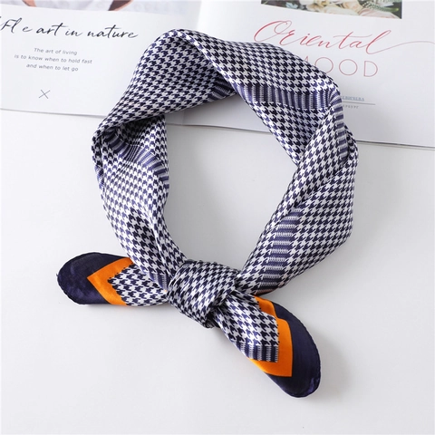 Houndstooth Pattern Satin Polyester Square Scarf Fashion Retro Neckerchief French Style Women Lightweight Smooth Headband