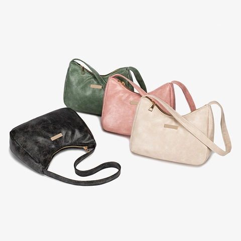 Borsa Sottobraccio Vintage In Pelle PU Texture Distressed Lucida Mini Borsa Hobo Versatile Da Giorno Donna