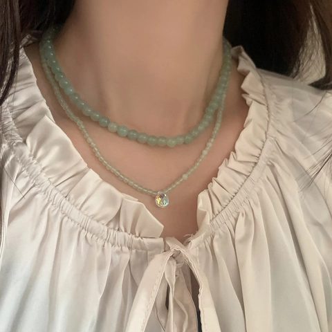 Collana Di Pietre Naturali Verde Menta Con Pendente In Cristallo Giallo A Goccia Per Donna Elegante Girocollo Placcato