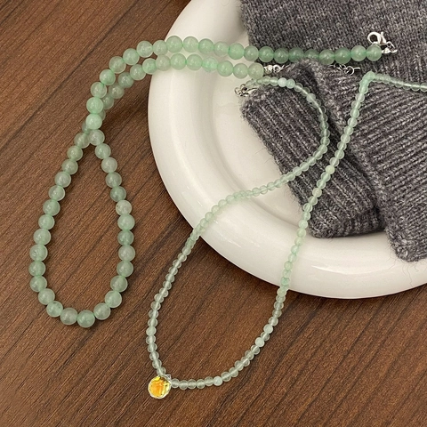 Collana Di Pietre Naturali Verde Menta Con Pendente In Cristallo Giallo A Goccia Per Donna Elegante Girocollo Placcato