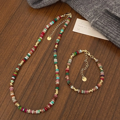 Collana Vintage Boema in Pietra Naturale Occhio di Tigre Agata Perla d'Acqua Dolce Conchiglia Gioielli con Perline Donna