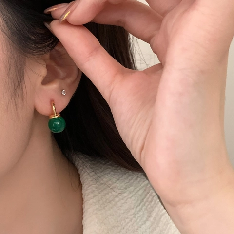 Boucles D'oreilles Pendantes En Calcédoine Verte Rétro Style Chinois Nouveau Bijoux En Cuivre Plaqué Or Pour Femmes