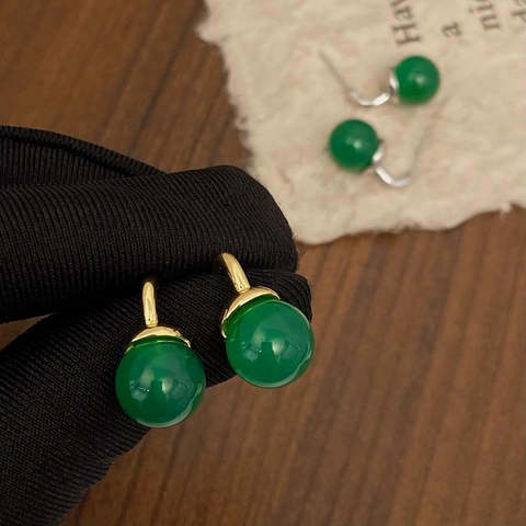 Boucles D'oreilles Pendantes En Calcédoine Verte Rétro Style Chinois Nouveau Bijoux En Cuivre Plaqué Or Pour Femmes
