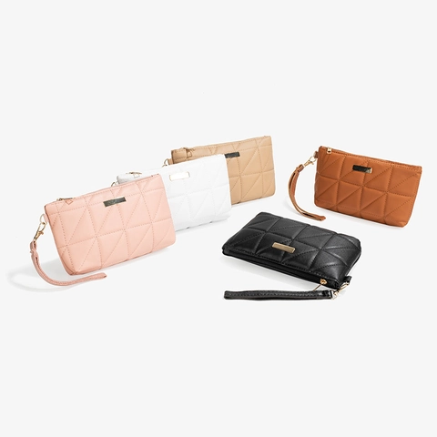 Dames Mode Driehoek Gequilt PU Leer Polstasje Mini Vierkant Telefoontasje Clutch Rits Portemonnee Kleine Munttas