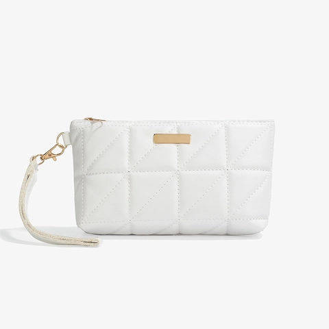 Quilted PU Leather Clutch Bag Women Fashion Rhomboid Wristlet Handbag Large Capacity With Gold Decor Zipper Closure