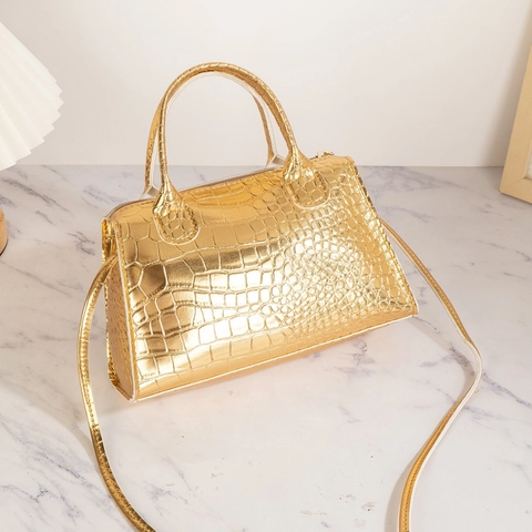 Borsa a Mano da Donna in Pelle PU di Moda Motivo Coccodrillo Serpente Mucca Tracolla Piccola Borsa Quadrata per Tendenza di Strada Quotidiana