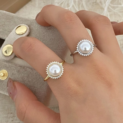 Niche Design Pearl Open Ring Micro Inlaid Zircon Sunflower Stud Earrings With 925 Sterling Silver Post Jewelry Set For Women