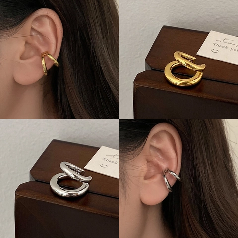 Minimalist Copper Double Layer Ear Cuffs No Pierced Clip On Earrings For Women Gold Silver Unique Design Fashion Jewelry
