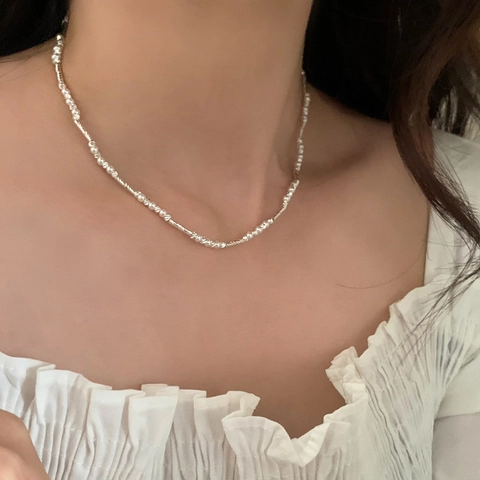 Collar De Perlas Artificiales Minimalista Francés Perla Artificial De Imitación Blanca Y Tubos Metálicos De Bambú Cadena De Clavícula Para Mujer
