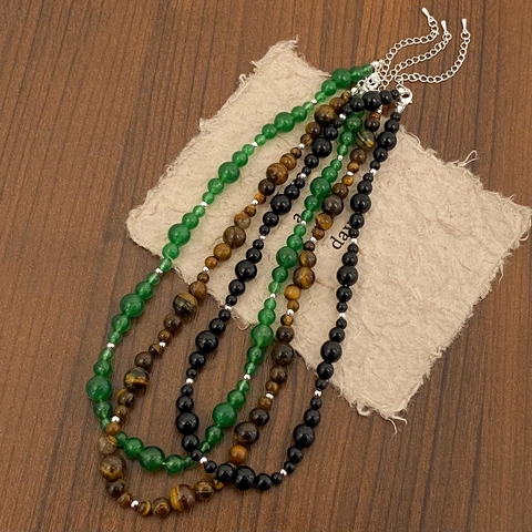 Natuurlijke Tijgeroog Agaat Kralen Ketting Voor Dames Minimalistische Gegradueerde Stenen Kralen Sleutelbeen Ketting Verzilverde Tussenkralen