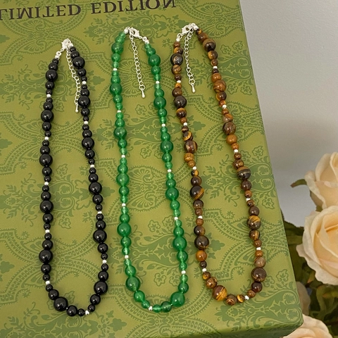 Natuurlijke Tijgeroog Agaat Kralen Ketting Voor Dames Minimalistische Gegradueerde Stenen Kralen Sleutelbeen Ketting Verzilverde Tussenkralen