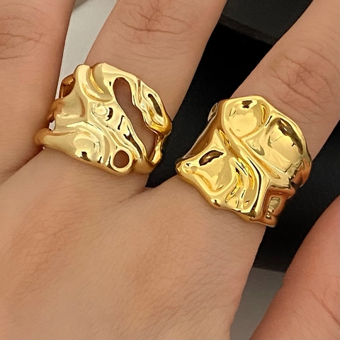 Irregular Lava Texture Open Ring Wide Band Metal Folded Adjustable Minimalist Fashion Jewelry For Women