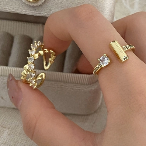 Luxus Zirkon Mikro Pave Offene Verstellbare Ringe Herzförmig T Bar Design Eleganter Schmuck Für Damen
