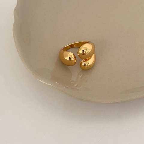 Gold Plated Copper Ring Adjustable Open Geometric Minimalist Lava Texture Statement Fashion Jewelry For Women Luxury Design
