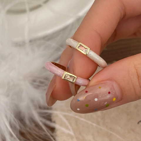 Vergoldet Kupfer Emaille Offener Ring Für Damen Verstellbar Tropföl Ring Rechteckiger Zirkonia Eleganter Schmuck Geschenk