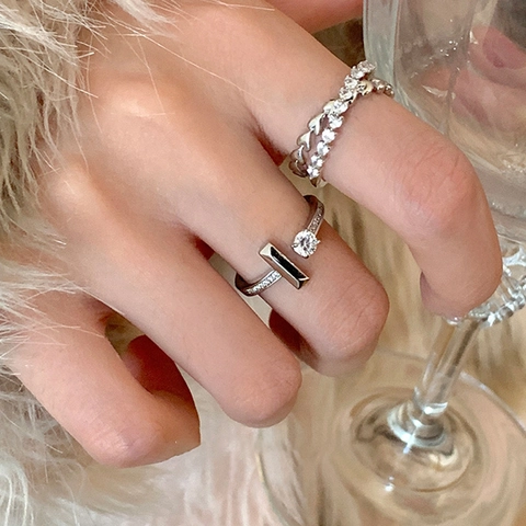 Herz Zirkon Offener Verstellbarer Ring T-Form Minimalistisch Kupfer Schmuck Für Damen Luxus Koreanischer Stil