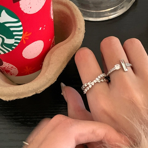 Herz Zirkon Offener Verstellbarer Ring T-Form Minimalistisch Kupfer Schmuck Für Damen Luxus Koreanischer Stil