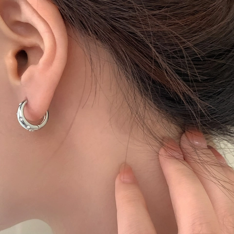 Orecchini Cerchio Zircone Micro Intarsiato Rame Con 925 Sterling Silver Earring Post Gioielli Stile Minimalista Geometrico Donna