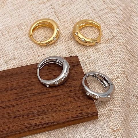 Orecchini Cerchio Zircone Micro Intarsiato Rame Con 925 Sterling Silver Earring Post Gioielli Stile Minimalista Geometrico Donna