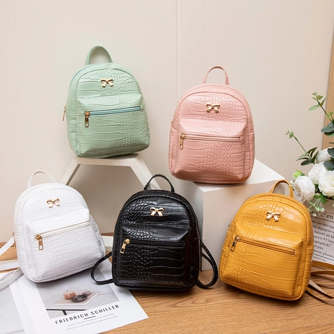 Mini Zaino Da Donna Motivo Coccodrillo Pelle PU Fiocco In Metallo Dorato Piccola Borsa A Tracolla Moda Elegante Casual