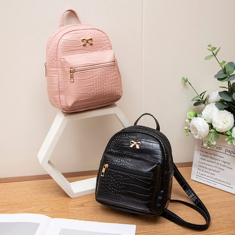 Mini Zaino Da Donna Motivo Coccodrillo Pelle PU Fiocco In Metallo Dorato Piccola Borsa A Tracolla Moda Elegante Casual