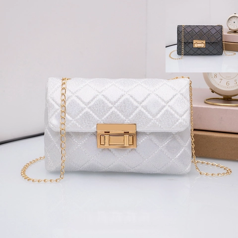Damen Glitzer Gesteppte Umhängetasche Metallic Kette Abendtasche Kleine Quadratische Handtasche Für Den Alltag Party Hochzeit