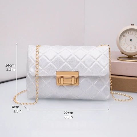 Damen Glitzer Gesteppte Umhängetasche Metallic Kette Abendtasche Kleine Quadratische Handtasche Für Den Alltag Party Hochzeit