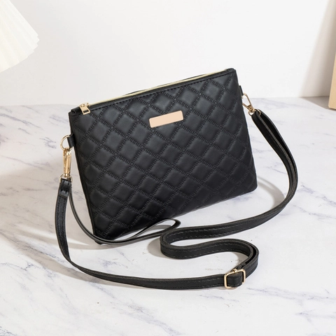 Borsa A Tracolla Trapuntata Da Donna Pelle PU Motivo A Rombi Hardware Dorato Piccola Rettangolare Pochette Busta Moda