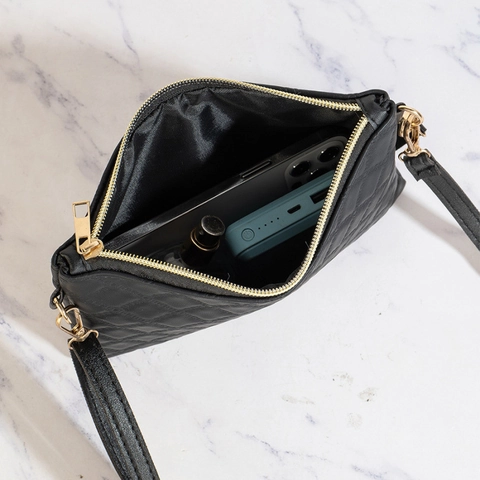 Borsa A Tracolla Trapuntata Da Donna Pelle PU Motivo A Rombi Hardware Dorato Piccola Rettangolare Pochette Busta Moda