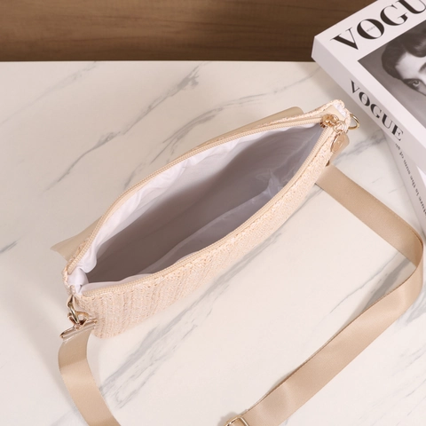 Straw PU Leather Patchwork Crossbody Bag Metal Buckle Lock Adjustable Wide Strap Small Square Shoulder Bag Women Casual