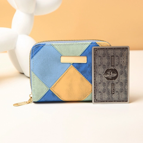 Portafoglio Donna Corto Trapuntato Patchwork Pelle PU Cerniera Portamonete Porta Carte Compatto Organizzatore Quotidiano