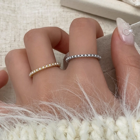 Anillo Abierto Fino Vintage De Aleación Con Perlas Artificiales Estilo Francés Minimalista Joyería Ajustable Para Mujer