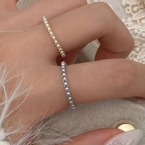 Anillo Abierto Fino Vintage De Aleación Con Perlas Artificiales Estilo Francés Minimalista Joyería Ajustable Para Mujer