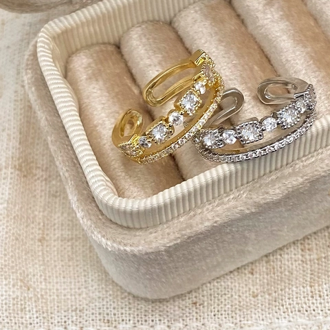 Anello Aperto Con Perla Artificial E Zircone Lucido Rame Placcato Oro Argento Micro Pavé Baguette Zirconia Cubica Gioielli Geometrici Regolabili