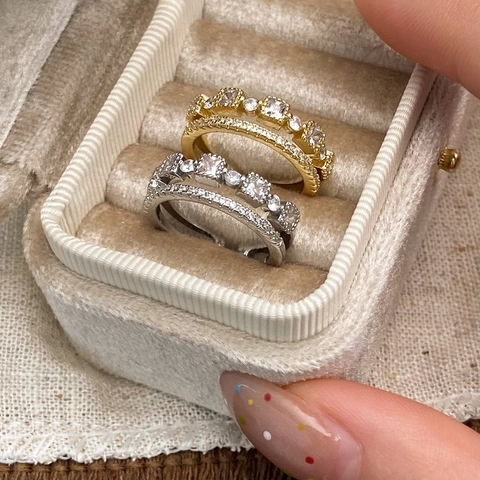 Anello Aperto Con Perla Artificial E Zircone Lucido Rame Placcato Oro Argento Micro Pavé Baguette Zirconia Cubica Gioielli Geometrici Regolabili