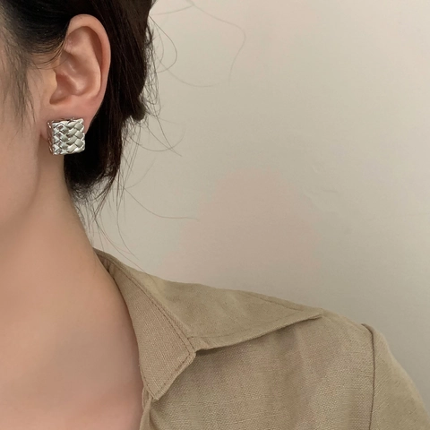 Modische Quadratische Ohrstecker Mit Webmuster Geometrische Intrecciato Textur Kupfer Schmuck Für Damen