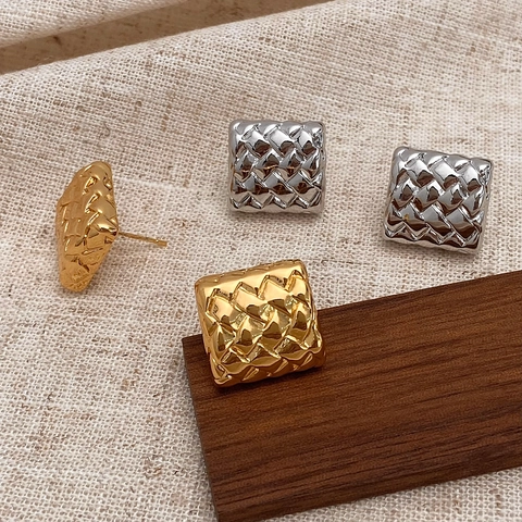 Modische Quadratische Ohrstecker Mit Webmuster Geometrische Intrecciato Textur Kupfer Schmuck Für Damen