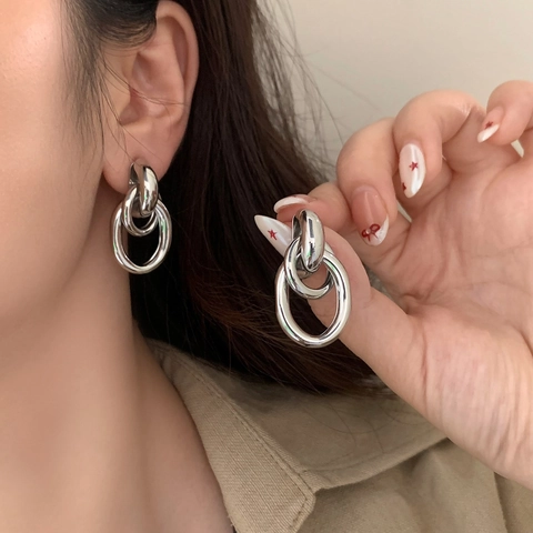 Orecchini Geometrici A Cerchi Collegati Con Perno In Argento Sterling 925 Gioielli Minimalisti In Metallo Lucido Per Donne
