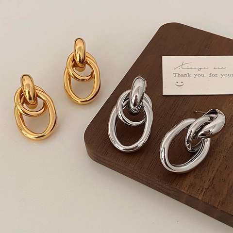 Orecchini Geometrici A Cerchi Collegati Con Perno In Argento Sterling 925 Gioielli Minimalisti In Metallo Lucido Per Donne
