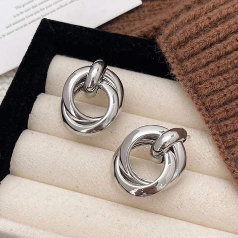 Geometric Hoop Earrings Interlocking Double Circle Twisted Knot Copper High Polished Minimalist Elegant Studs For Women