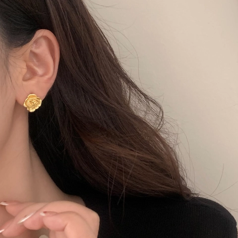 Pendientes De Botón De Flor De Camelia Elegantes Joyas De Cobre Mate Con Postes De Cobre Para Mujer Floral Retro Chic