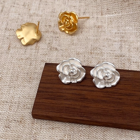 Pendientes De Botón De Flor De Camelia Elegantes Joyas De Cobre Mate Con Postes De Cobre Para Mujer Floral Retro Chic
