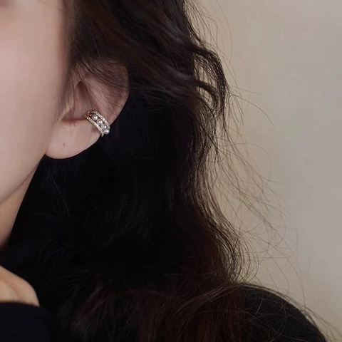 Polsino Dell'orecchio Di Perla Artificial Retrò Francese Senza Buco Elegante Lega Zircone Intarsiato Piccolo Clip Su Orecchino Per Donne