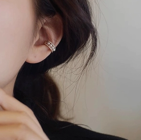 Polsino Dell'orecchio Di Perla Artificial Retrò Francese Senza Buco Elegante Lega Zircone Intarsiato Piccolo Clip Su Orecchino Per Donne