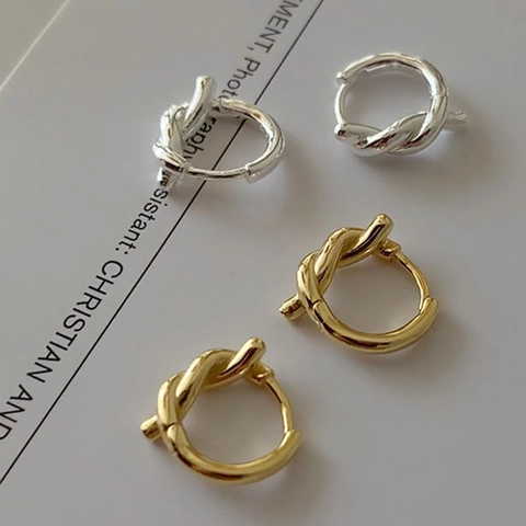 Gedrehte Knoten Creolen Für Damen Minimalistische Geometrische Huggie Mit 925 Sterling Silber Ohrstecker Kupfer Schmuck