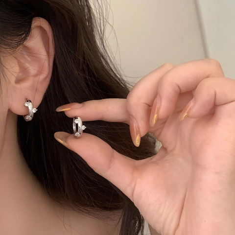 Glänzende Zirkonia Creolen Mit 925 Sterling Silber Ohrstecker Minimalistischer Kleiner Exquisiter Schmuck Für Damen