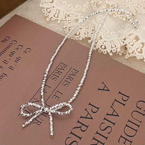 Collar Con Colgante De Lazo Cobre Plateado Perla Artificial Corazón Gato Encanto Dulce Versátil Cadena De Clavícula Para Mujeres