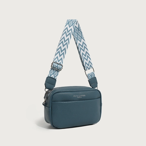 Bolso de Bandolera de Mujer de Cuero de PU de Grano de Lichi Bolso de Cámara Minimalista Con Correa Ancha Geométrica Casual