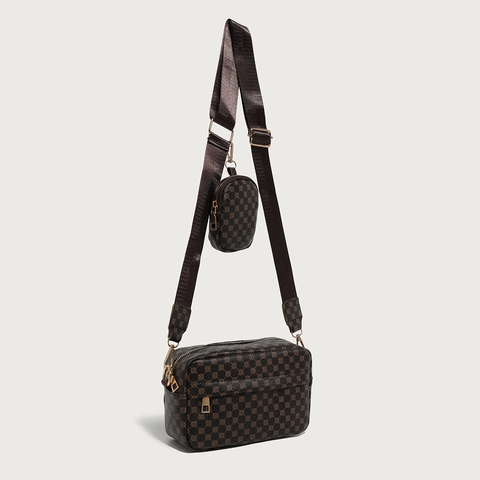 Vintage Monogramm Kamera Umhängetasche Für Damen Mit Kleinem Rundem Münzfach Verstellbarem Breitem Stoffband Mode PU Leder Tasche